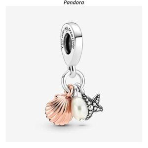 Pandora Freshwater Cultured Pearl, Starfish & Shell Triple Dangle Charm